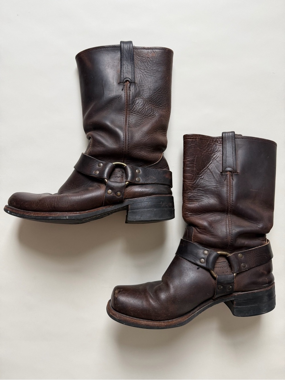 Vintage Frye 700 Buckle Harness 12R Leather Square Toe Moto Boots Women's 10M